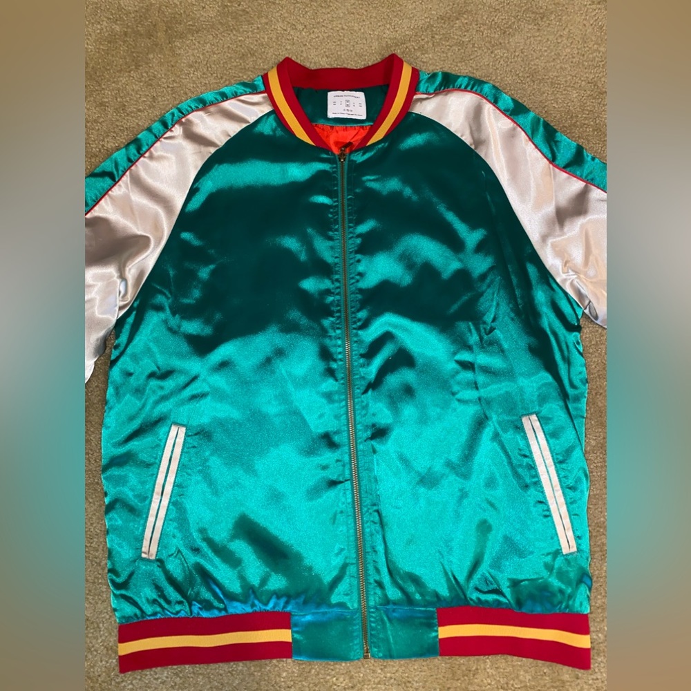 Urban Outfitters Green Satin Bomber Jacket